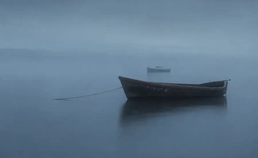 Лодка в тумане на воде